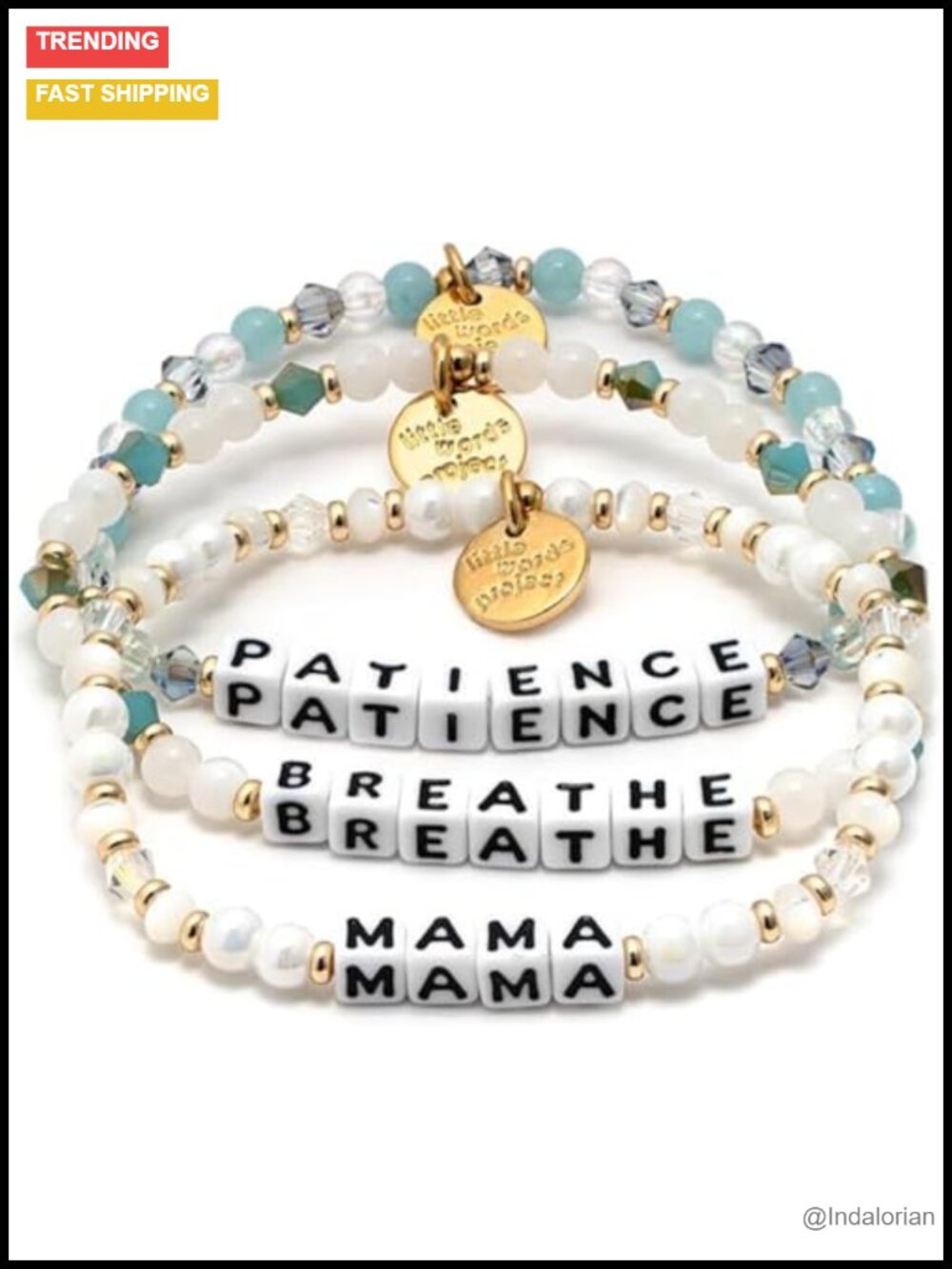 Gold Plated Beaded Stretch Bracelets Set of 3 Affirmation Stack